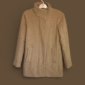 J. Crew City Coat Sz 00 Women Funnel Neck Camel Zip Front Wool Blend Timeless